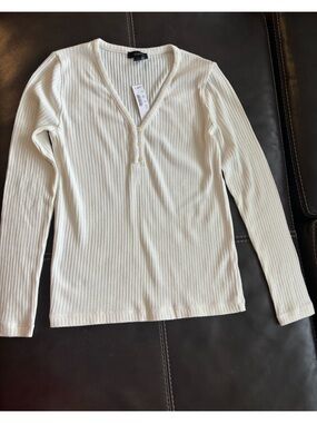 J Crew cream color V neck Ribbed Henley Long Sleeve Top